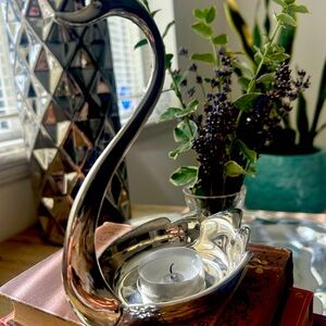 Vintage E.P. Zinc Silver Plated Swan Ring Dish Jewelry Holder Made in England